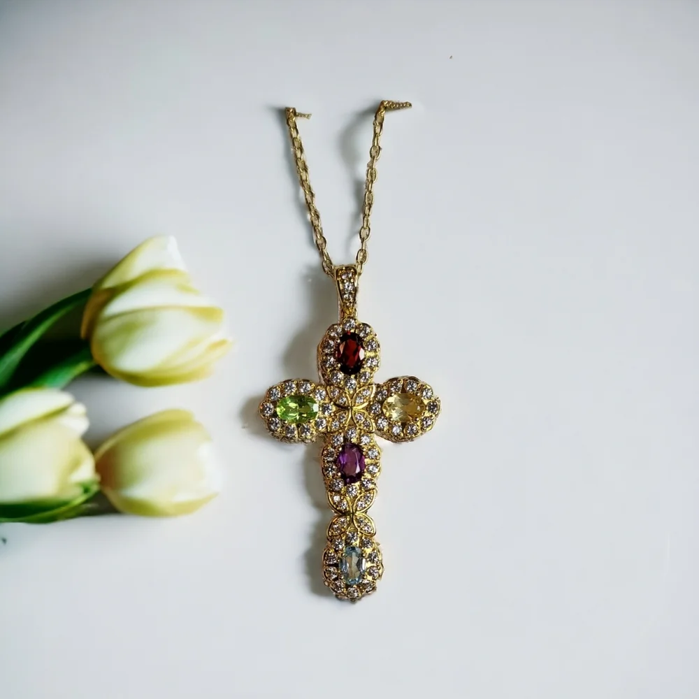 Gemstone & white sapphire cross - Picture 8 of 9